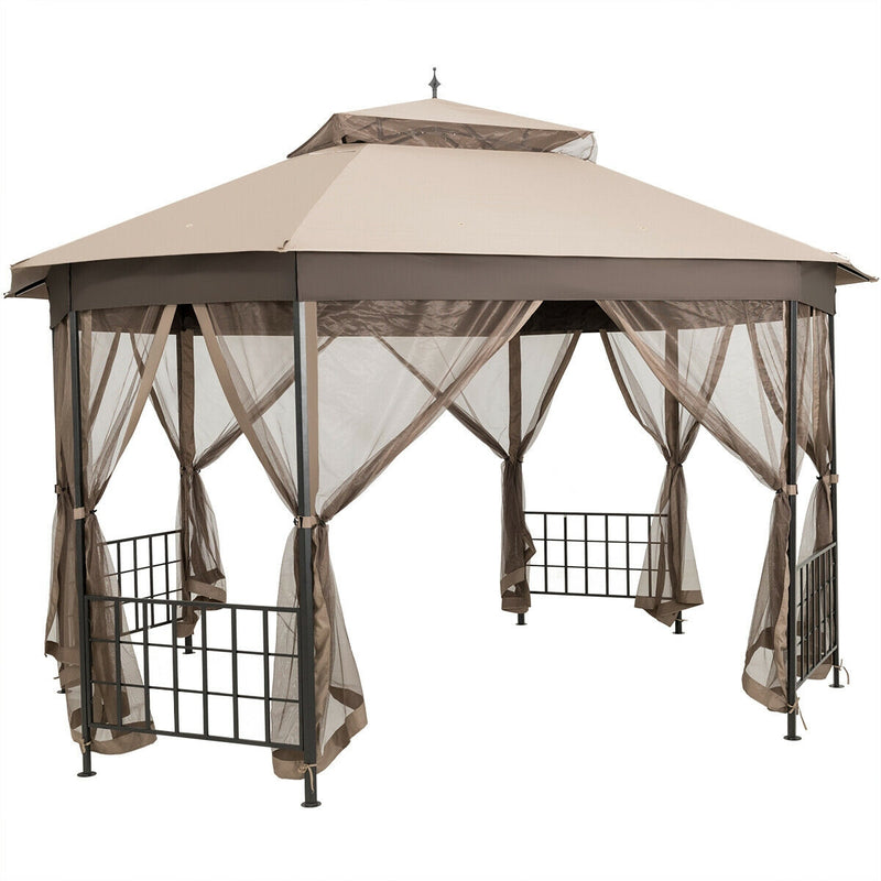 Costway - 10’x 12’ Octagonal Patio Gazebo-Brown