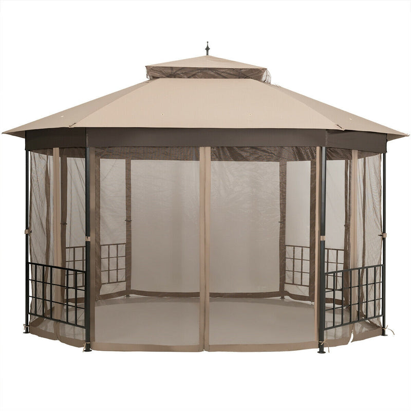 Costway - 10’x 12’ Octagonal Patio Gazebo-Brown