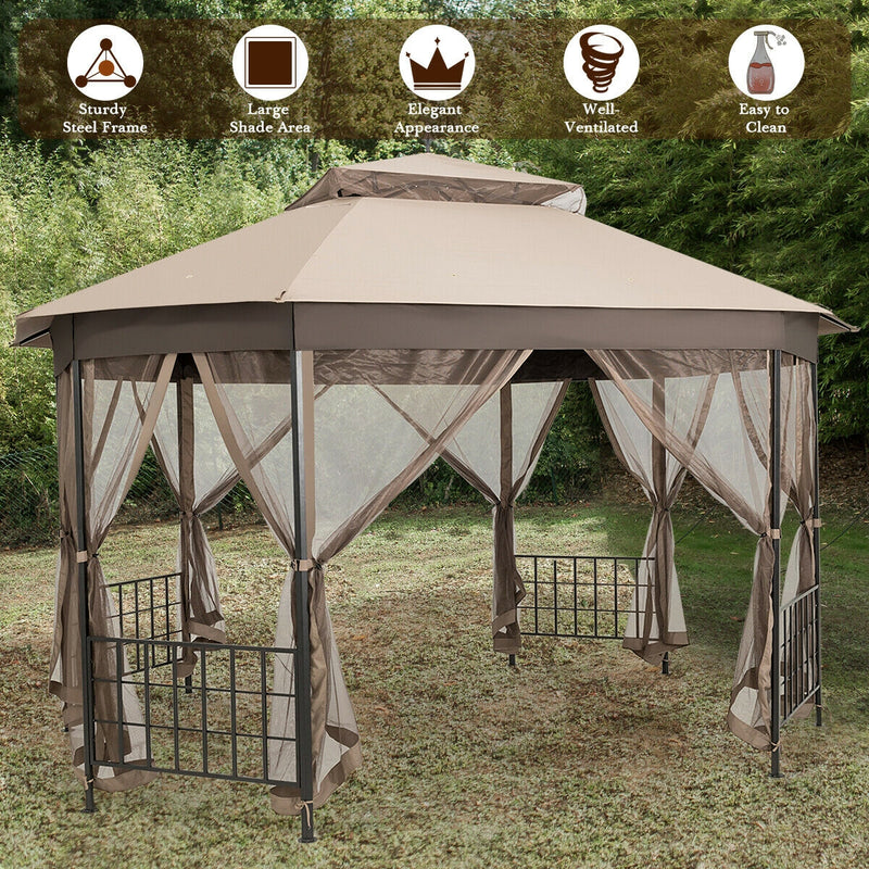 Costway - 10’x 12’ Octagonal Patio Gazebo-Brown