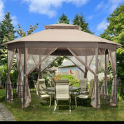 Costway - 10’x 12’ Octagonal Patio Gazebo-Brown