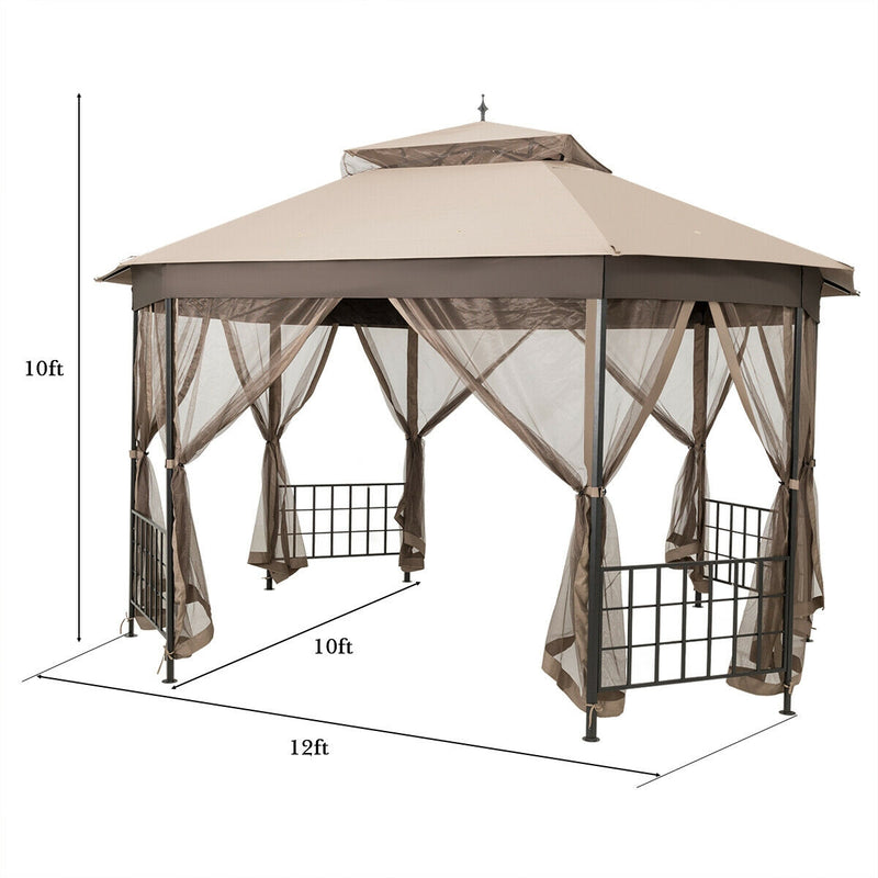 Costway - 10’x 12’ Octagonal Patio Gazebo-Brown
