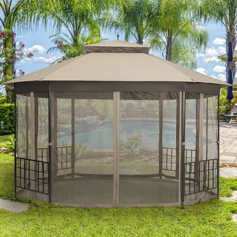 Costway - 10’x 12’ Octagonal Patio Gazebo-Brown