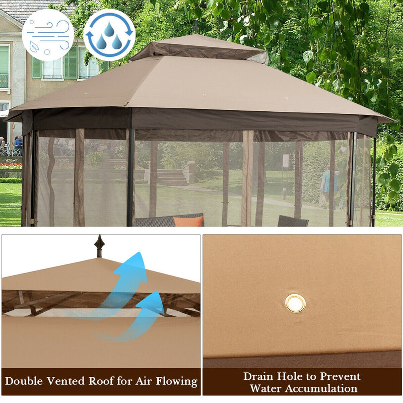 Costway - 10’x 12’ Octagonal Patio Gazebo-Brown