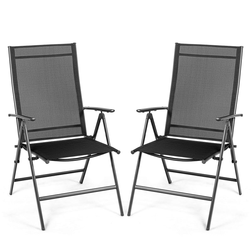 Costway - Set of 2 Adjustable Portable Patio Folding Dining Chair Recliners-Black