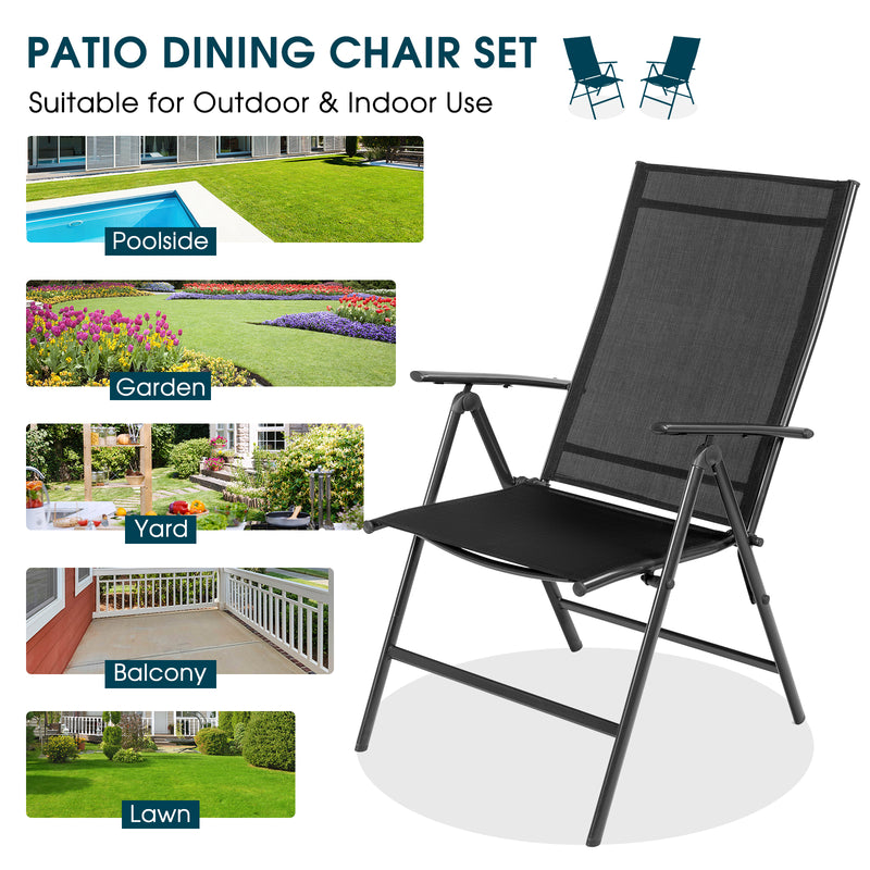 Costway - Set of 2 Adjustable Portable Patio Folding Dining Chair Recliners-Black