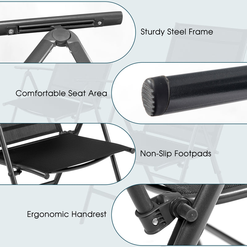Costway - Set of 2 Adjustable Portable Patio Folding Dining Chair Recliners-Black