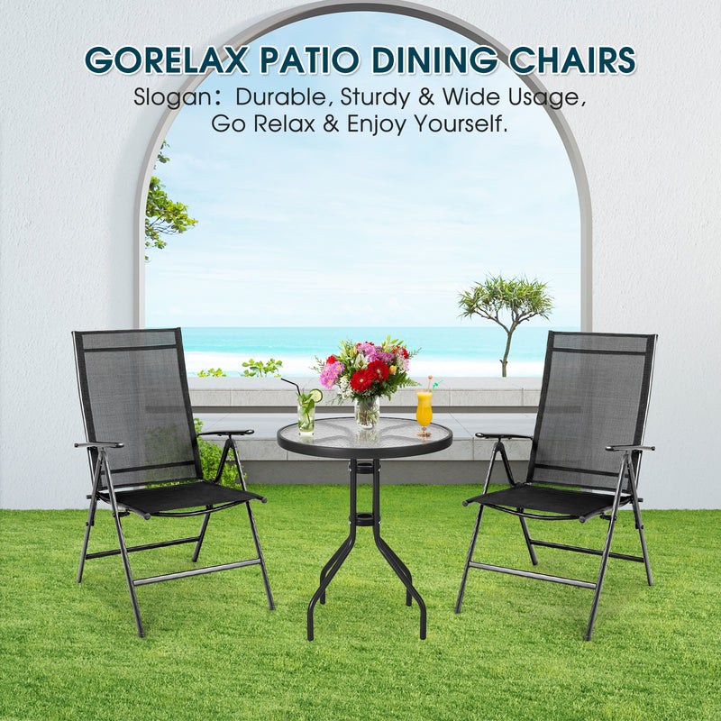 Costway - Set of 2 Adjustable Portable Patio Folding Dining Chair Recliners-Black