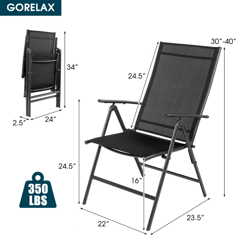 Costway - Set of 2 Adjustable Portable Patio Folding Dining Chair Recliners-Black