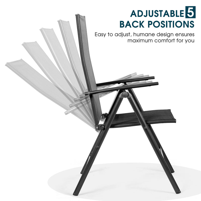 Costway - Set of 2 Adjustable Portable Patio Folding Dining Chair Recliners-Black