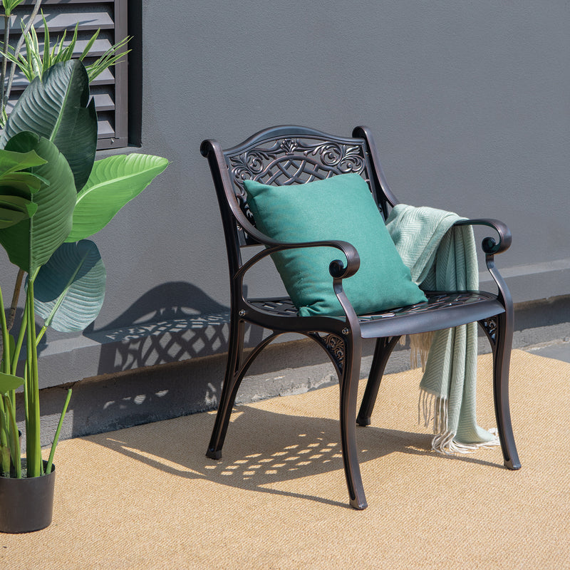 Costway - 2-Piece Outdoor Cast Aluminum Chairs with Armrests and Curved Seats-Copper