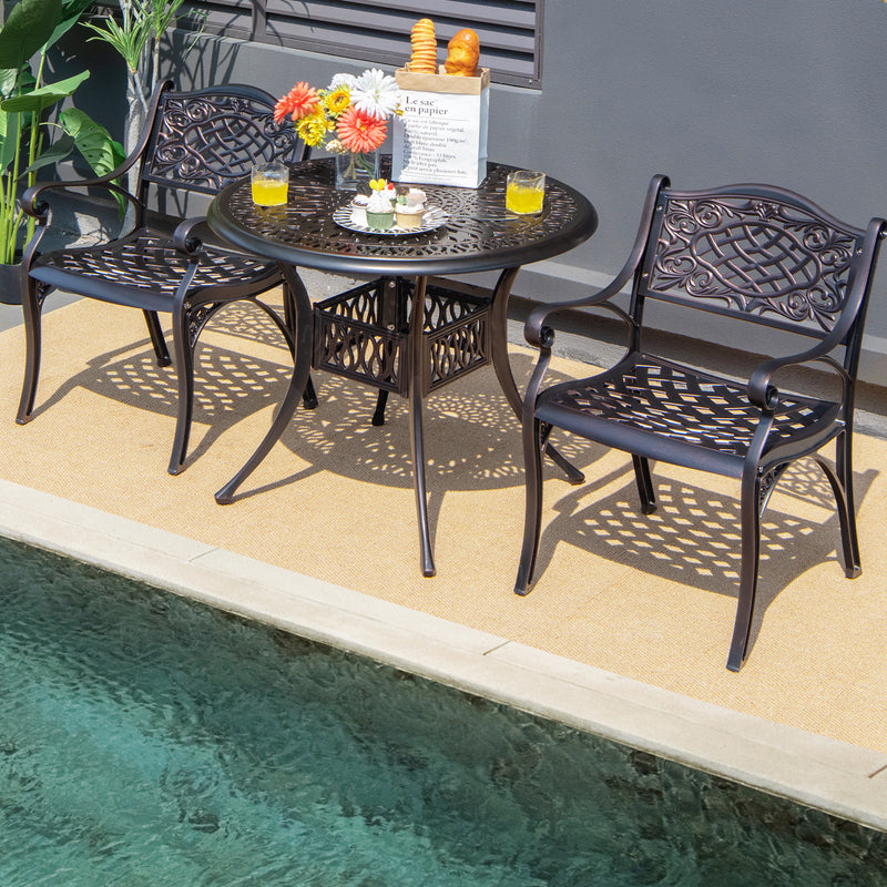 Costway - 2-Piece Outdoor Cast Aluminum Chairs with Armrests and Curved Seats-Copper