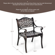 Costway - 2-Piece Outdoor Cast Aluminum Chairs with Armrests and Curved Seats-Copper