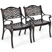 Costway - 2-Piece Outdoor Cast Aluminum Chairs with Armrests and Curved Seats-Copper