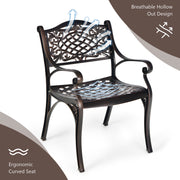 Costway - 2-Piece Outdoor Cast Aluminum Chairs with Armrests and Curved Seats-Copper