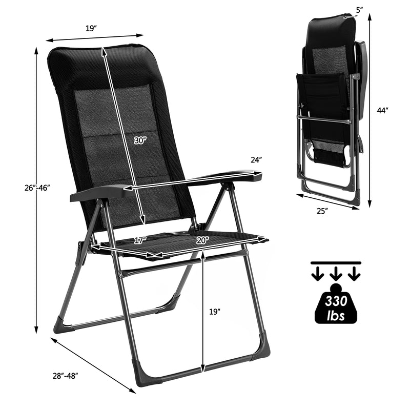 Costway - 2 Pieces Portable Patio Folding Dining Chairs with Headrest Adjust for Camping -Black