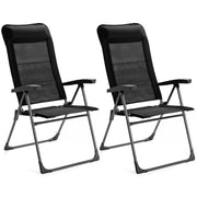 Costway - 2 Pieces Portable Patio Folding Dining Chairs with Headrest Adjust for Camping -Black