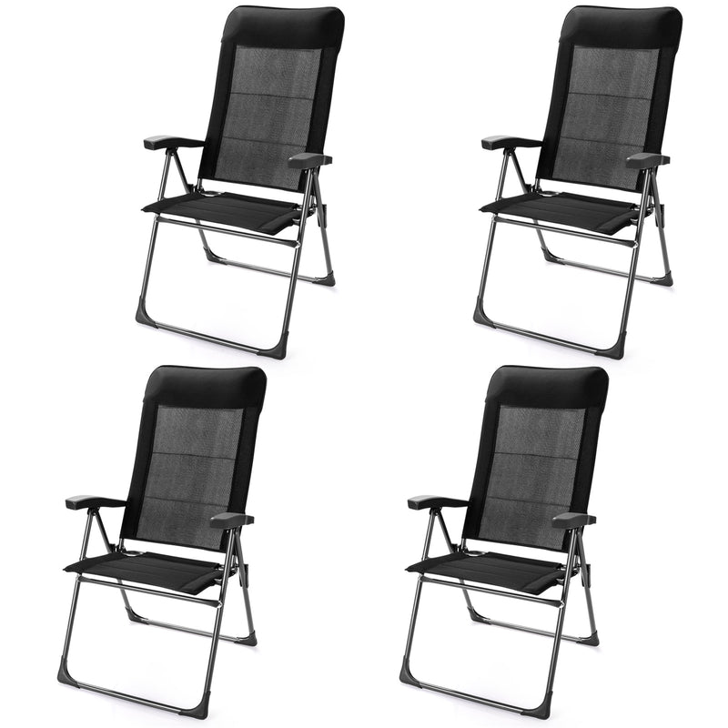 Costway - 2 Pieces Portable Patio Folding Dining Chairs with Headrest Adjust for Camping -Black