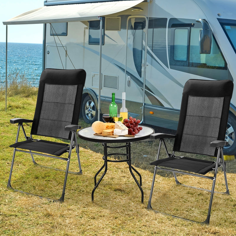 Costway - 2 Pieces Portable Patio Folding Dining Chairs with Headrest Adjust for Camping -Black