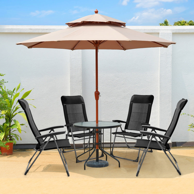 Costway - 2 Pieces Portable Patio Folding Dining Chairs with Headrest Adjust for Camping -Black