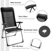 Costway - 2 Pieces Portable Patio Folding Dining Chairs with Headrest Adjust for Camping -Black