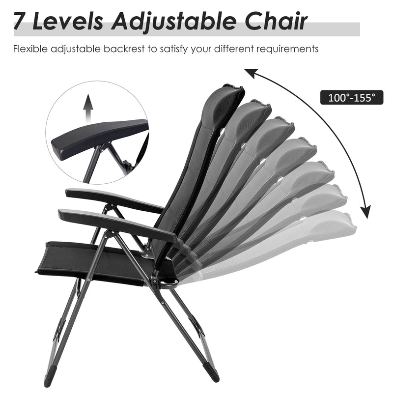 Costway - 2 Pieces Portable Patio Folding Dining Chairs with Headrest Adjust for Camping -Black