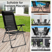 Costway - 2 Pieces Portable Patio Folding Dining Chairs with Headrest Adjust for Camping -Black