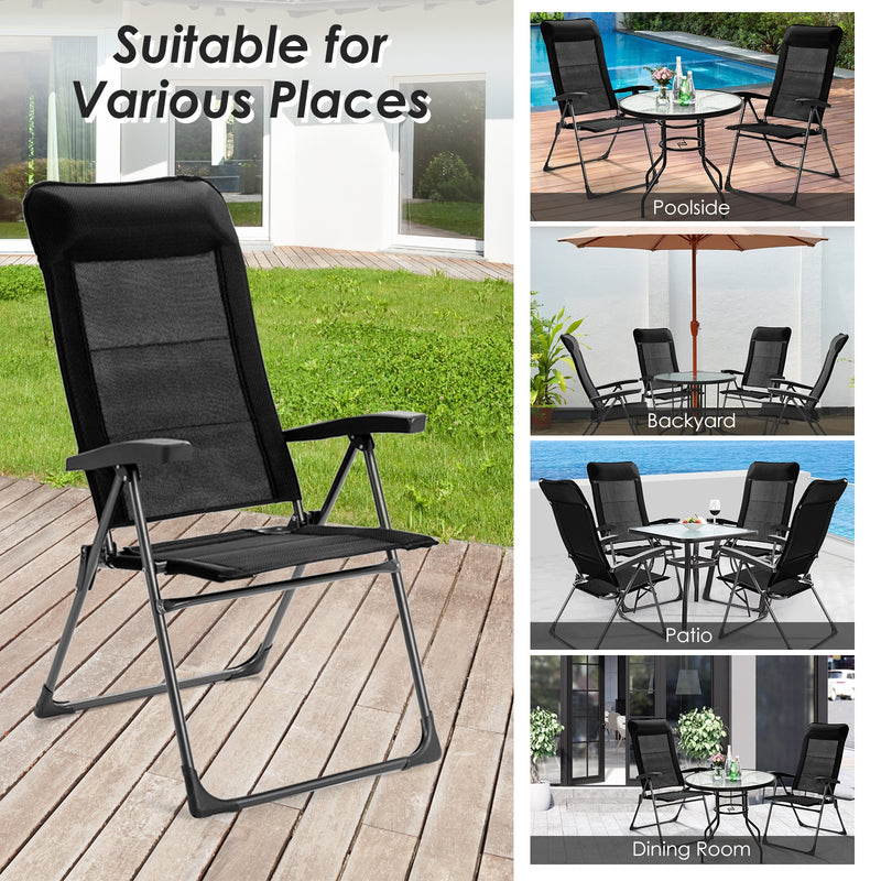 Costway - 2 Pieces Portable Patio Folding Dining Chairs with Headrest Adjust for Camping -Black