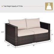 Costway - 2 Pieces Patio Rattan Sectional Conversation Sofa Set-Beige