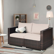 Costway - 2 Pieces Patio Rattan Sectional Conversation Sofa Set-Beige