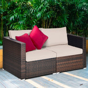 Costway - 2 Pieces Patio Rattan Sectional Conversation Sofa Set-Beige