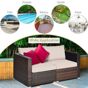 Costway - 2 Pieces Patio Rattan Sectional Conversation Sofa Set-Beige