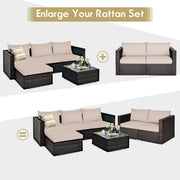 Costway - 2 Pieces Patio Rattan Sectional Conversation Sofa Set-Beige