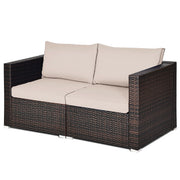 Costway - 2 Pieces Patio Rattan Sectional Conversation Sofa Set-Beige
