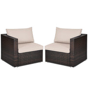 Costway - 2 Pieces Patio Rattan Sectional Conversation Sofa Set-Beige