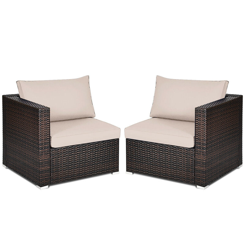 Costway - 2 Pieces Patio Rattan Sectional Conversation Sofa Set-Beige