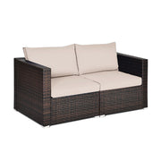 Costway - 2 Pieces Patio Rattan Sectional Conversation Sofa Set-Beige