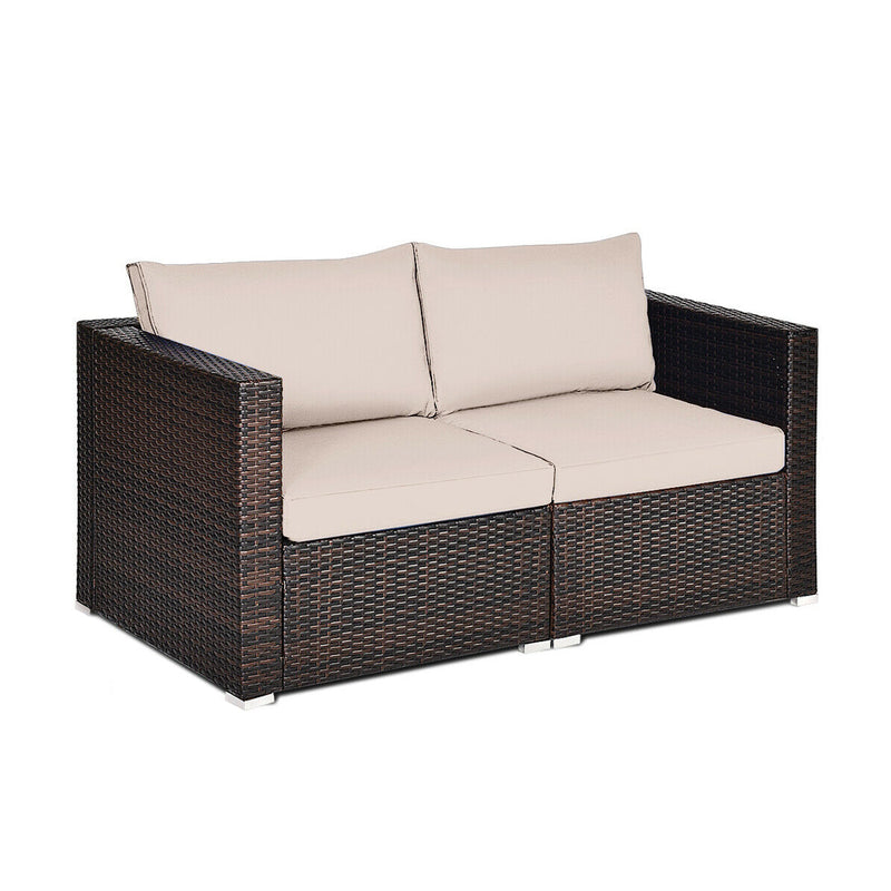 Costway - 2 Pieces Patio Rattan Sectional Conversation Sofa Set-Beige