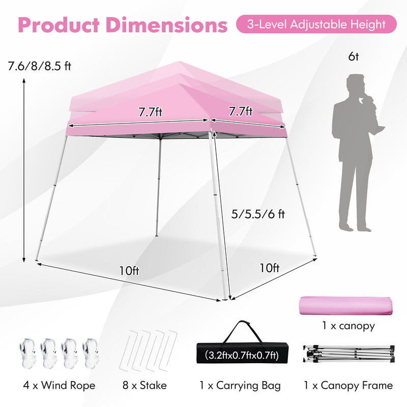 Costway - 10 x 10 Feet Outdoor Instant Pop-up Canopy with Carrying Bag-Pink