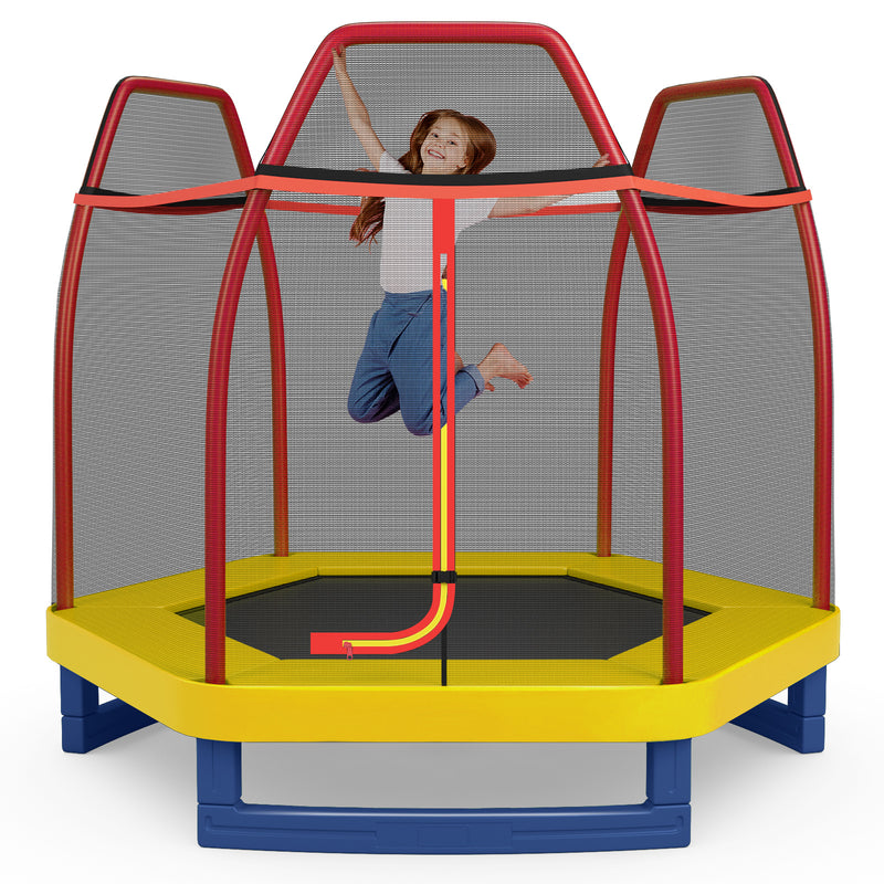 Costway - 7 Feet Kids Recreational Bounce Jumper Trampoline-Red