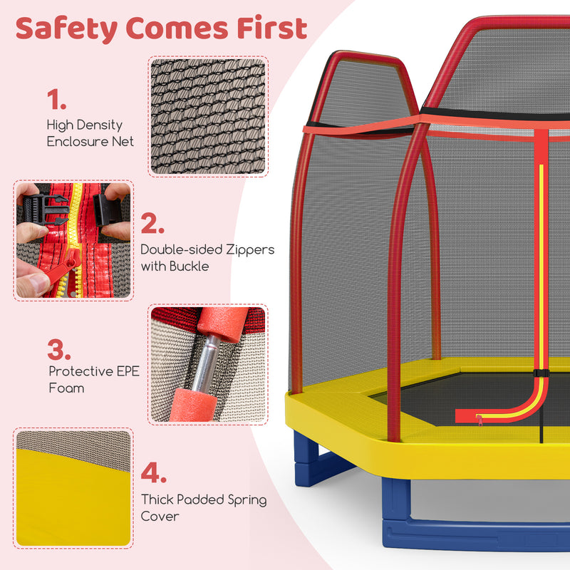 Costway - 7 Feet Kids Recreational Bounce Jumper Trampoline-Red