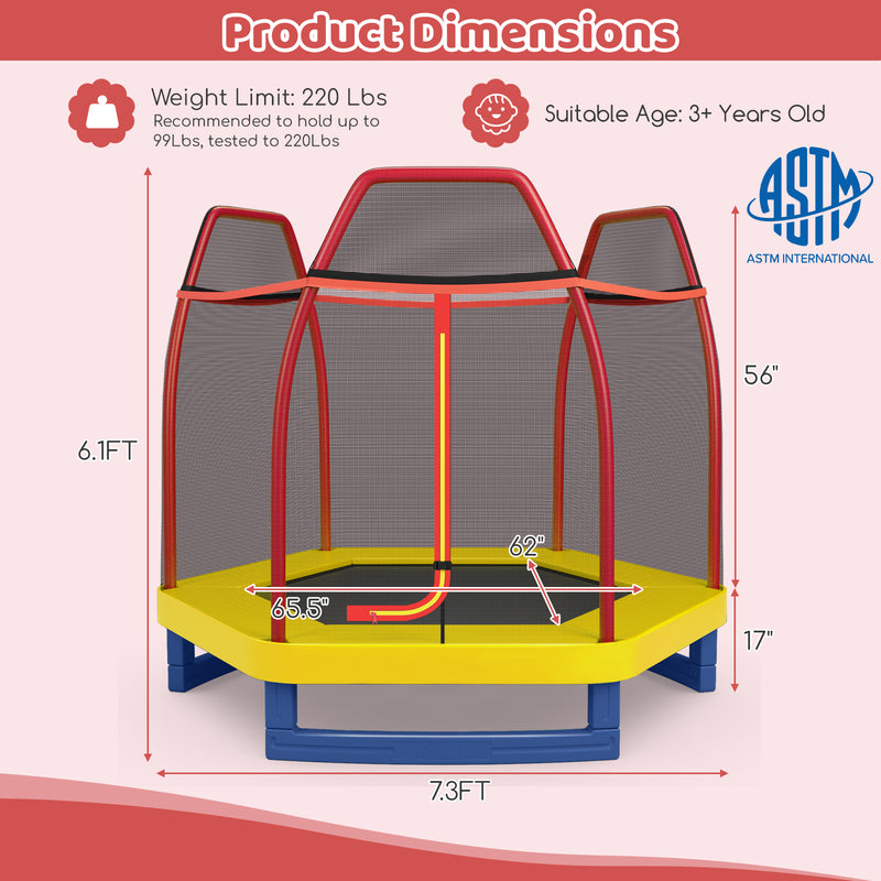 Costway - 7 Feet Kids Recreational Bounce Jumper Trampoline-Red