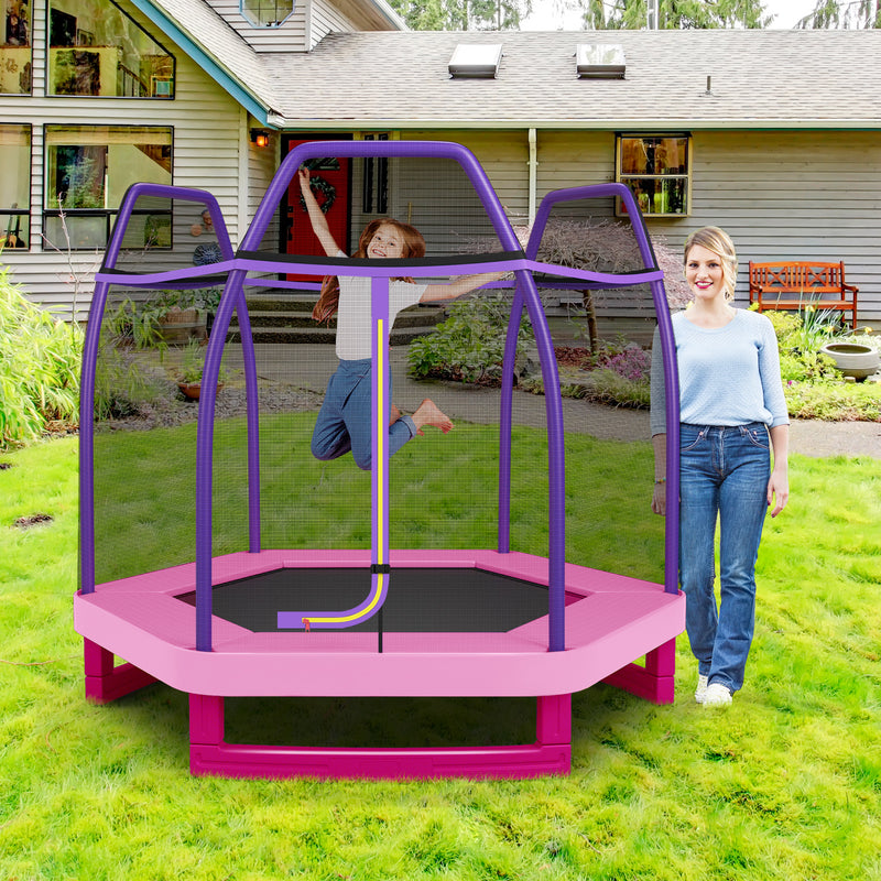 Costway - 7 Feet Kids Recreational Bounce Jumper Trampoline-Pink