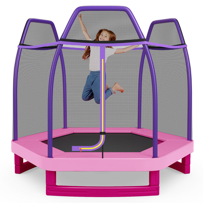 Costway - 7 Feet Kids Recreational Bounce Jumper Trampoline-Pink