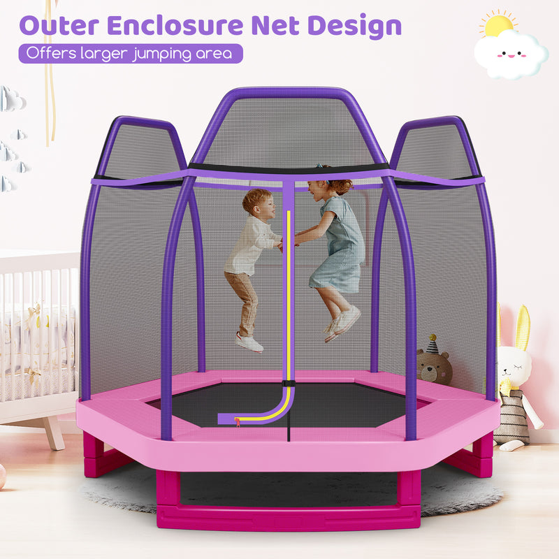 Costway - 7 Feet Kids Recreational Bounce Jumper Trampoline-Pink