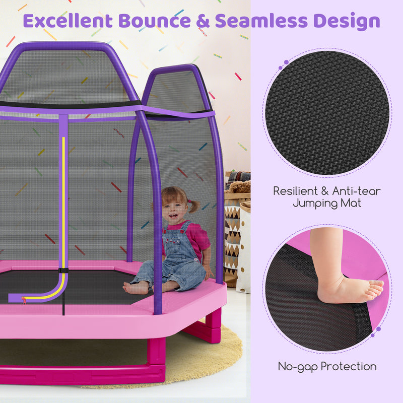 Costway - 7 Feet Kids Recreational Bounce Jumper Trampoline-Pink