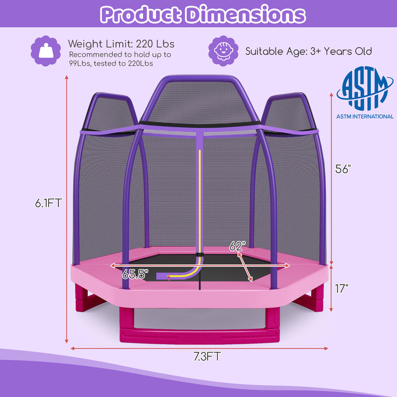 Costway - 7 Feet Kids Recreational Bounce Jumper Trampoline-Pink