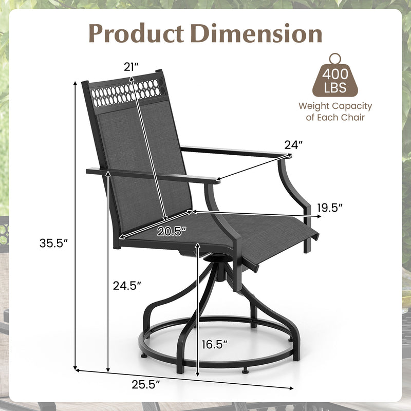 Costway - Patio Swivel Dining Chairs Set of 2 with Heavy-duty Metal Frame and Armrests-Gray