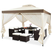 Costway - Canopy Gazebo Tent Shelter Garden Lawn Patio with Mosquito Netting-Beige