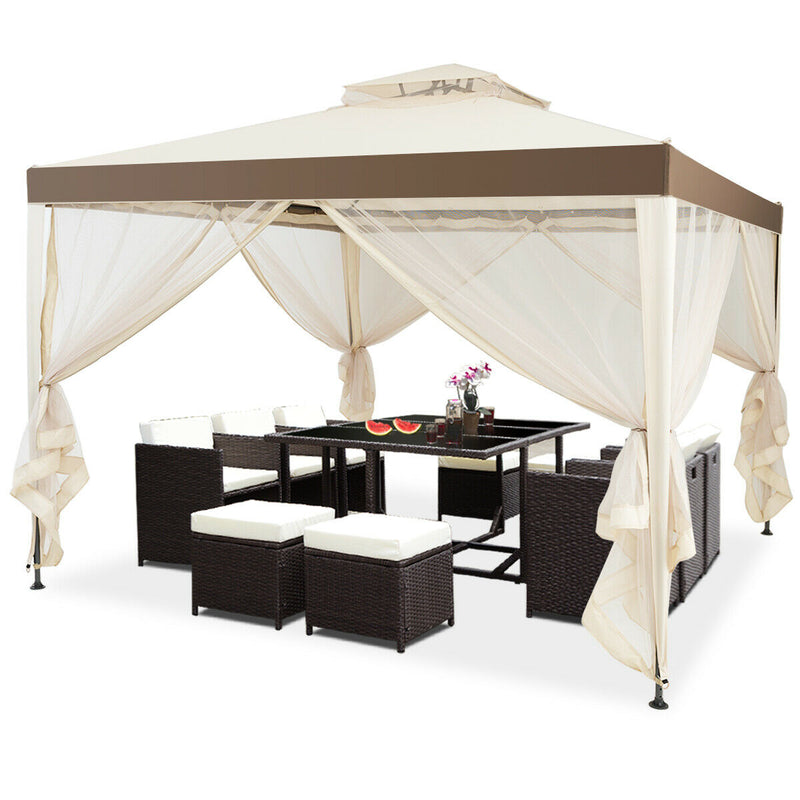 Costway - Canopy Gazebo Tent Shelter Garden Lawn Patio with Mosquito Netting-Beige