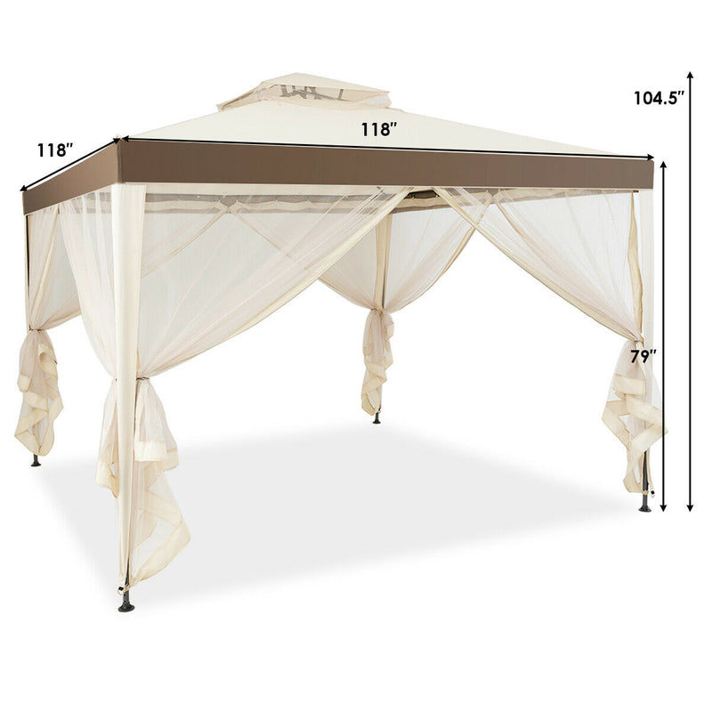 Costway - Canopy Gazebo Tent Shelter Garden Lawn Patio with Mosquito Netting-Beige